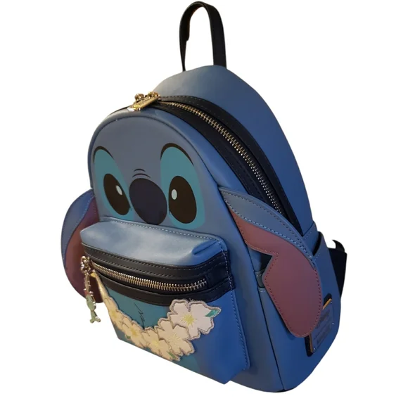 NWT! Loungefly X Disney Lilo & Stitch Mini Backpack with Lei Scrump Charm - Picture 5 of 9